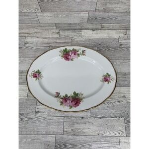 Royal Albert American Beauty‎ Large 13x10 Oval Serving Platter Pink Roses Gold